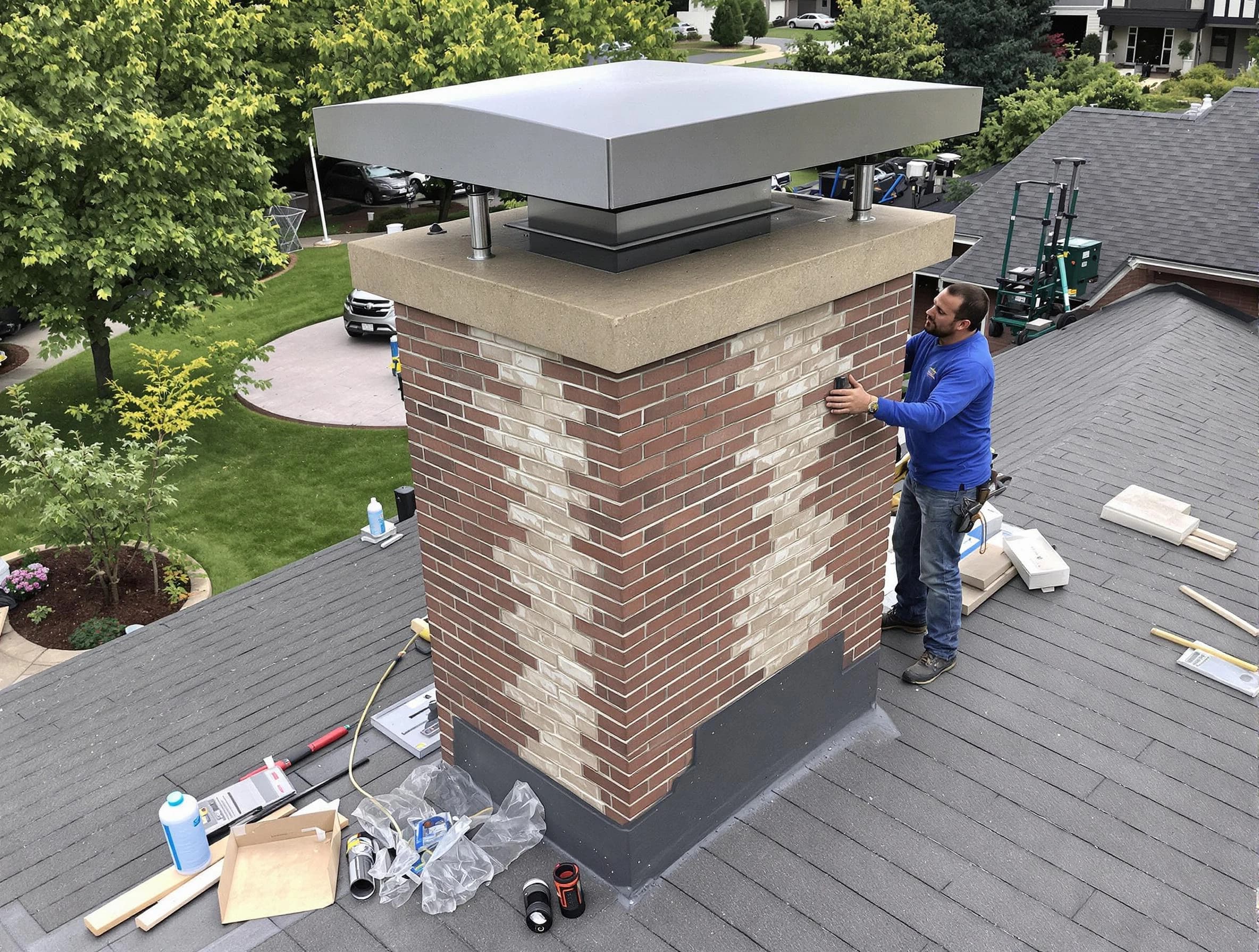 Woodstock Chimney Sweep team working on a custom chimney remodel in Woodstock, GA