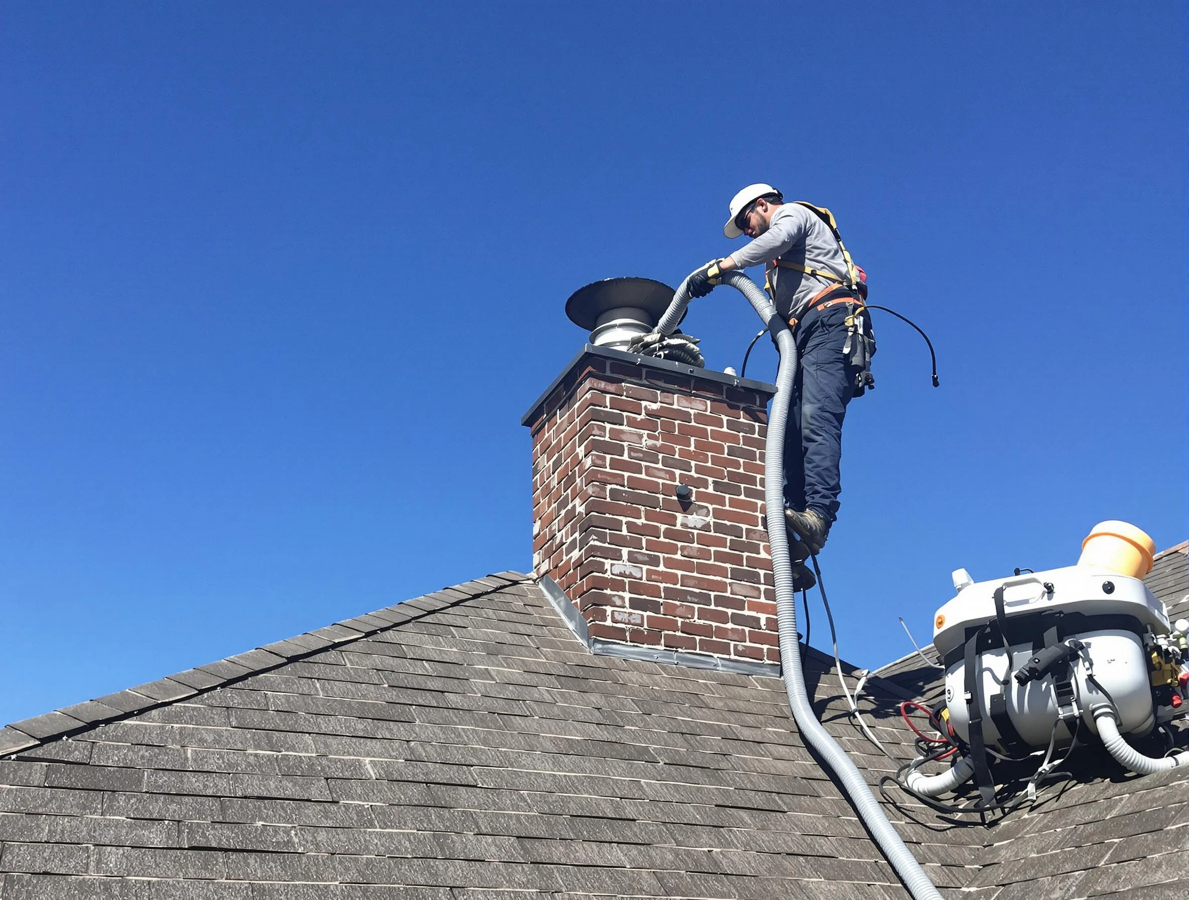Dedicated Woodstock Chimney Sweep team member cleaning a chimney in Woodstock, GA