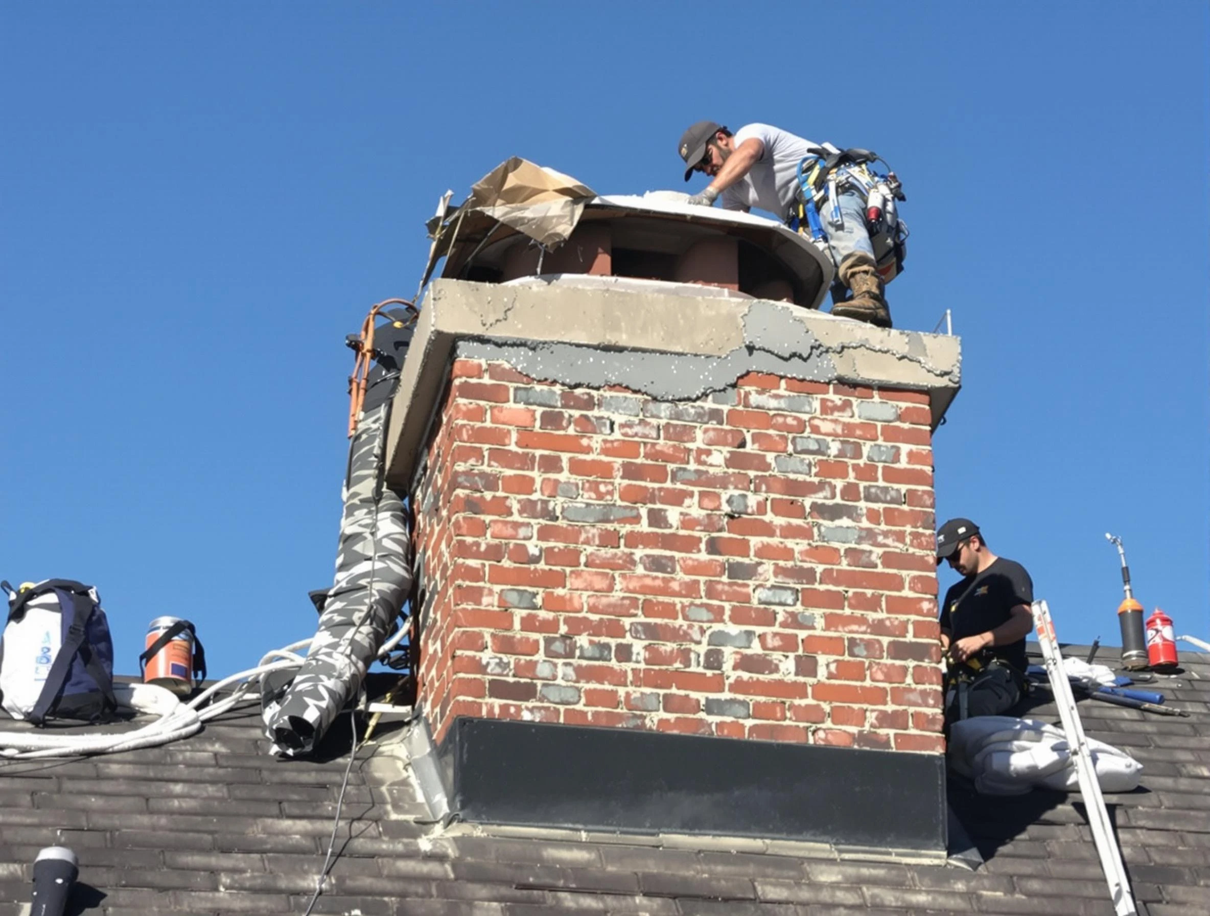 Woodstock Chimney Sweep installing a custom chimney crown in Woodstock, GA